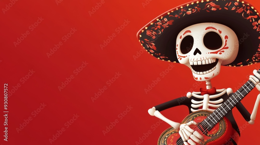 A skeleton wearing a sombrero and playing a guitar A skeleton wearing a sombrero and playing a guitar