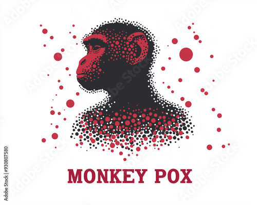 Red silhouette of monkey representation of monkeypox or mpox virus spread