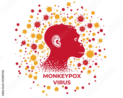 Red silhouette of monkey representation of monkeypox or mpox virus spread