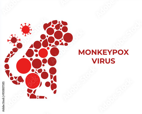 Red silhouette of monkey representation of monkeypox or mpox virus spread