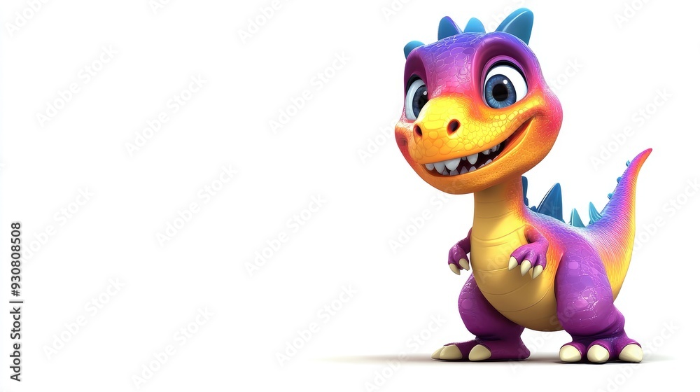 Adorable cartoon dinosaur with a playful expression and colorful body, standing on a white background, cartoon animation style Adorable cartoon dinosaur with a playful expression and colorful body, standing on a white background, cartoon animation style