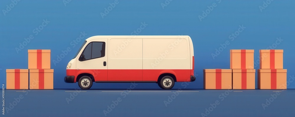 Delivery van, packages ready, flat design illustration