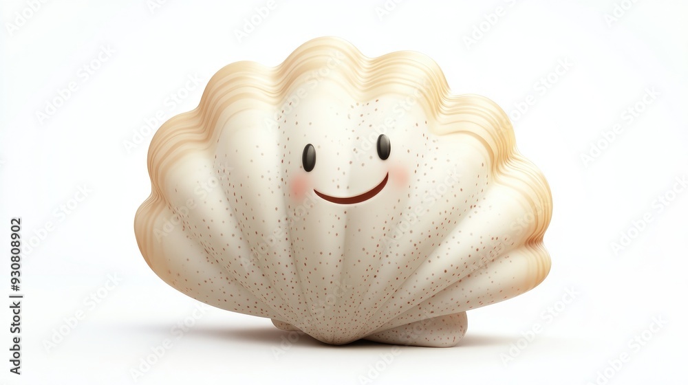 Naklejka premium Adorable cartoon shell with a cheerful smile, resting on a white background, cartoon animation style