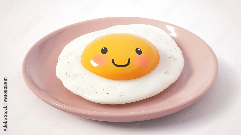 Adorable cartoon sunny-side-up egg with a smiling face on a clean plate, on a white background, cartoon animation style Adorable cartoon sunny-side-up egg with a smiling face on a clean plate, on a white background, cartoon animation style