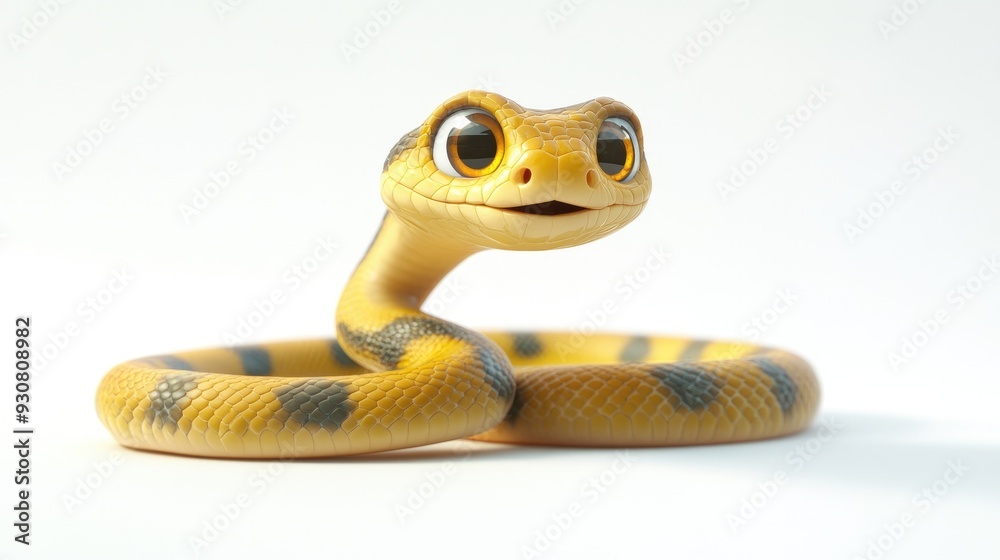 Adorable cartoon snake with a friendly face and curled tail, resting on a white background, cartoon animation style Adorable cartoon snake with a friendly face and curled tail, resting on a white background, cartoon animation style