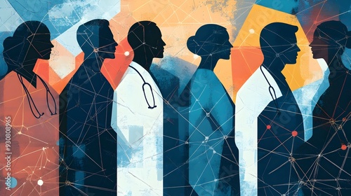 Interconnected Silhouettes of Healthcare Professionals in Graphic Style
