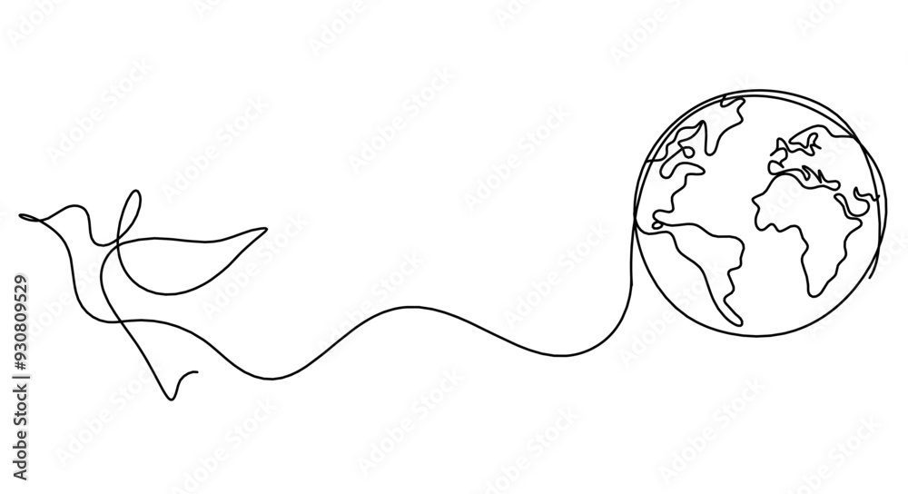 Abstract bird with planet Earth as line drawing on white background Abstract bird with planet Earth as line drawing on white background