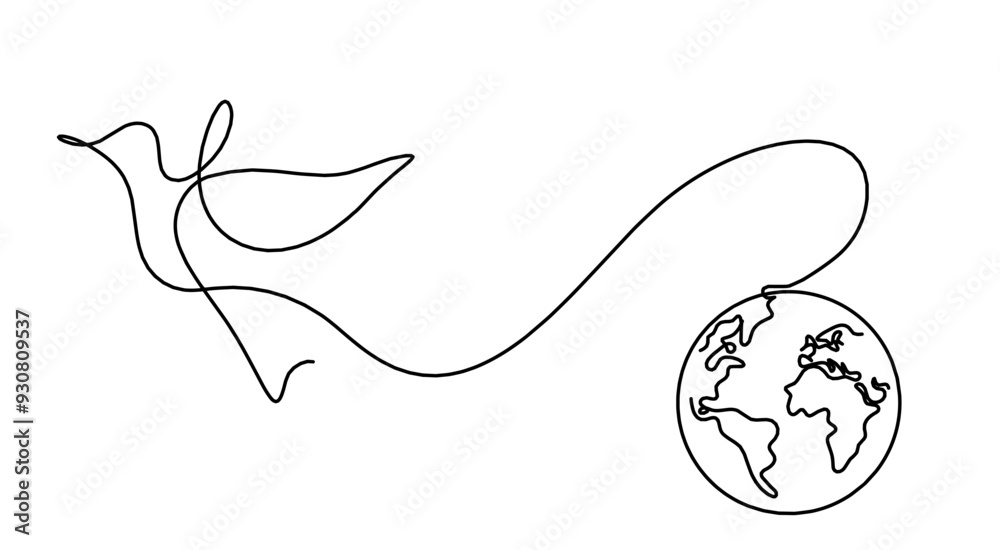 Abstract bird with planet Earth as line drawing on white background Abstract bird with planet Earth as line drawing on white background