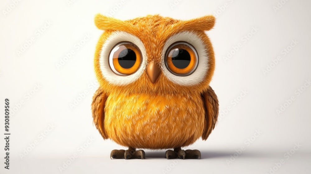 Charming 3D baby owl with a playful expression and big eyes on a white background, in a whimsical cartoon style Charming 3D baby owl with a playful expression and big eyes on a white background, in a whimsical cartoon style