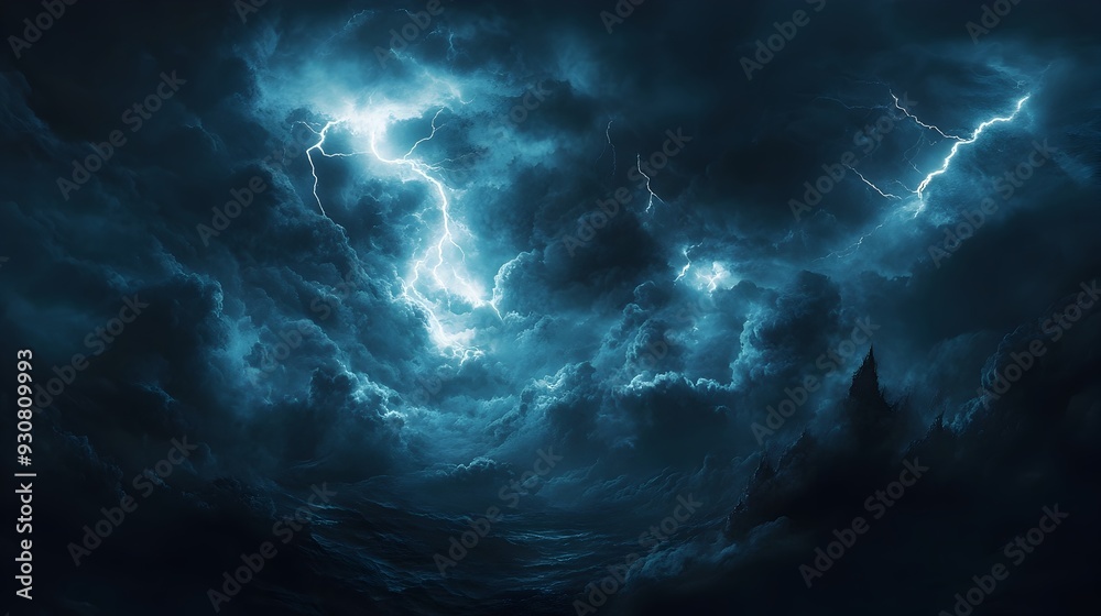Ominous Supernatural Storm Scene with Dramatic Cinematic Clouds and Lightning Ominous Supernatural Storm Scene with Dramatic Cinematic Clouds and Lightning