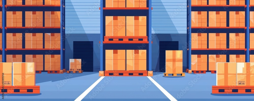 Fototapeta premium Warehouse, loading dock activity, flat design illustration