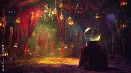 Digital Concept Art of the Interior of a Fantasy Fortune Teller's Tent