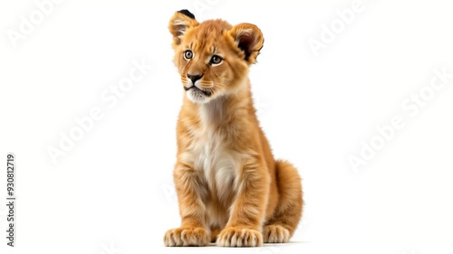Wallpaper Mural Adorable Lion Cub & Wildlife Portrait. Adorable Lion Cub on a White Background: Close-Up of a Playful Cub with Big Blue Eyes. Wildlife, Animals, Cuteness Concept. Torontodigital.ca