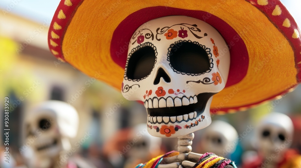 A skeleton wearing a sombrero and smiling A skeleton wearing a sombrero and smiling
