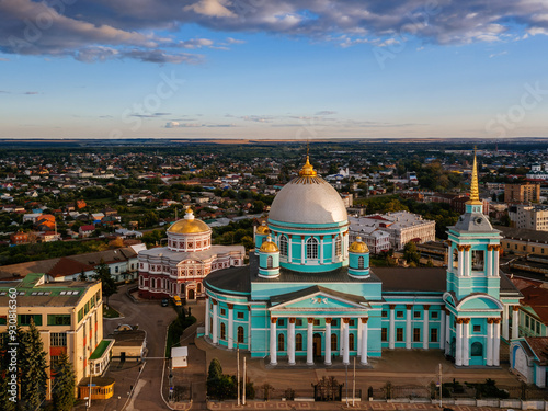 Evening summer Kursk, Cathedral of the Icon of the Mother of God The Sign Znamensky, aerial drone view photo