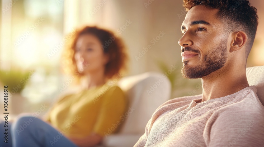A man and a woman are sitting in a living room A man and a woman are sitting in a living room