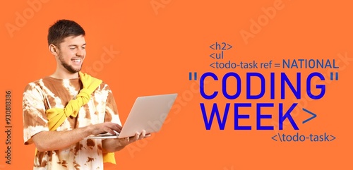 Male programmer with laptop...