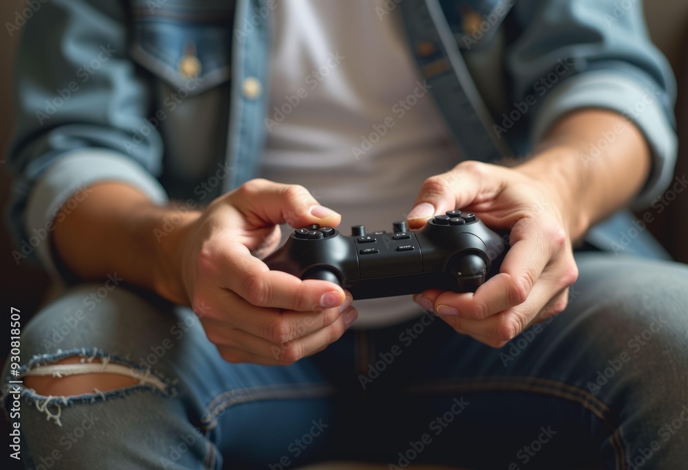 Holding Black Gaming Controller While Sitting