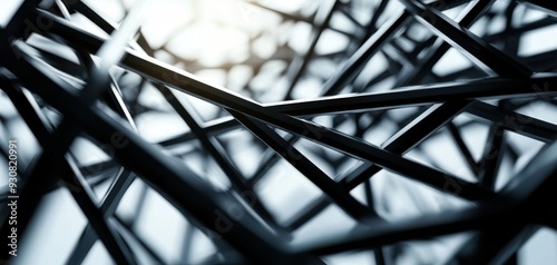 Abstract close-up of a complex structure  highlighting the interplay of light and shadow on intricate lines and angles.