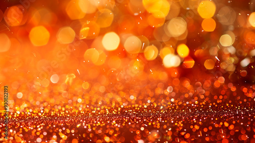 Orange holiday background with Christmas transparent spots glare and shine glitter. New year design