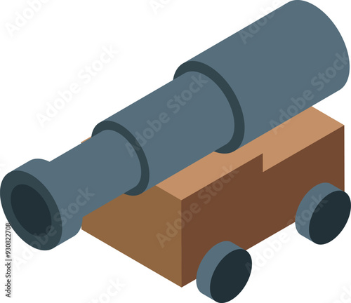 3d isometric icon of a ship cannon used for firing projectiles over long distances