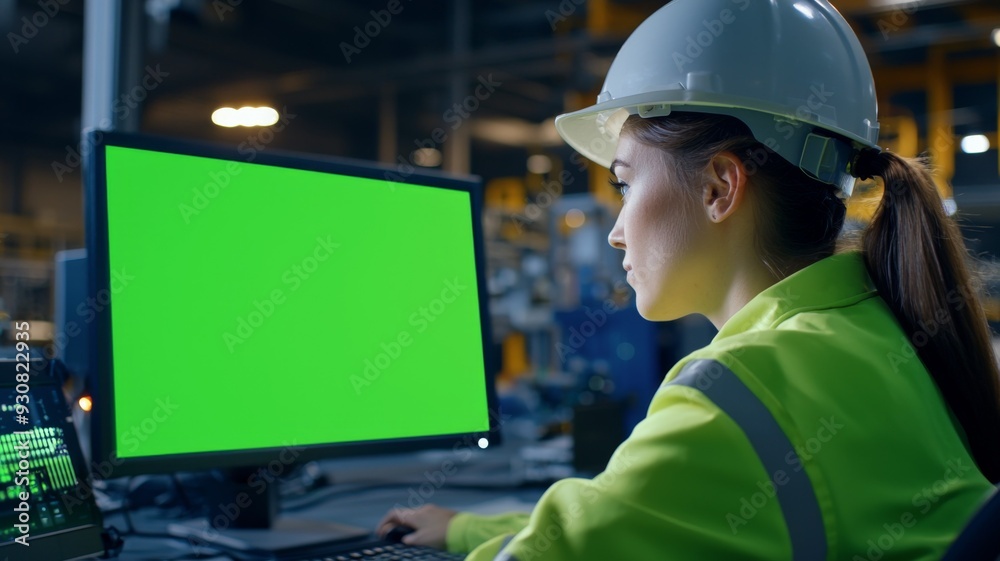 A woman wearing a green safety vest A woman wearing a green safety vest