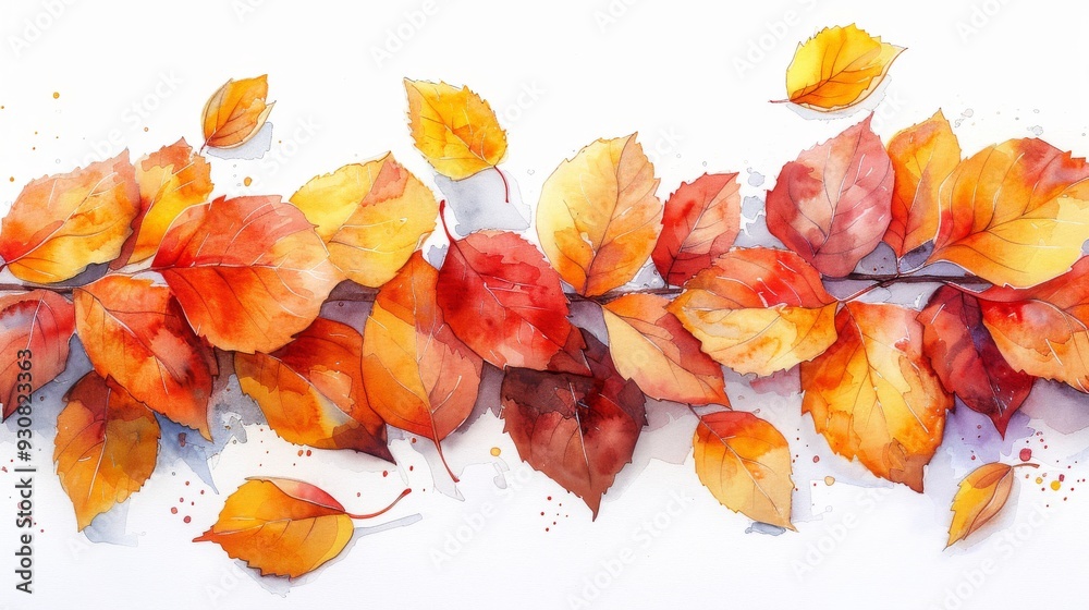 Fototapeta premium fallen yellow rose leaves, watercolor image, white background