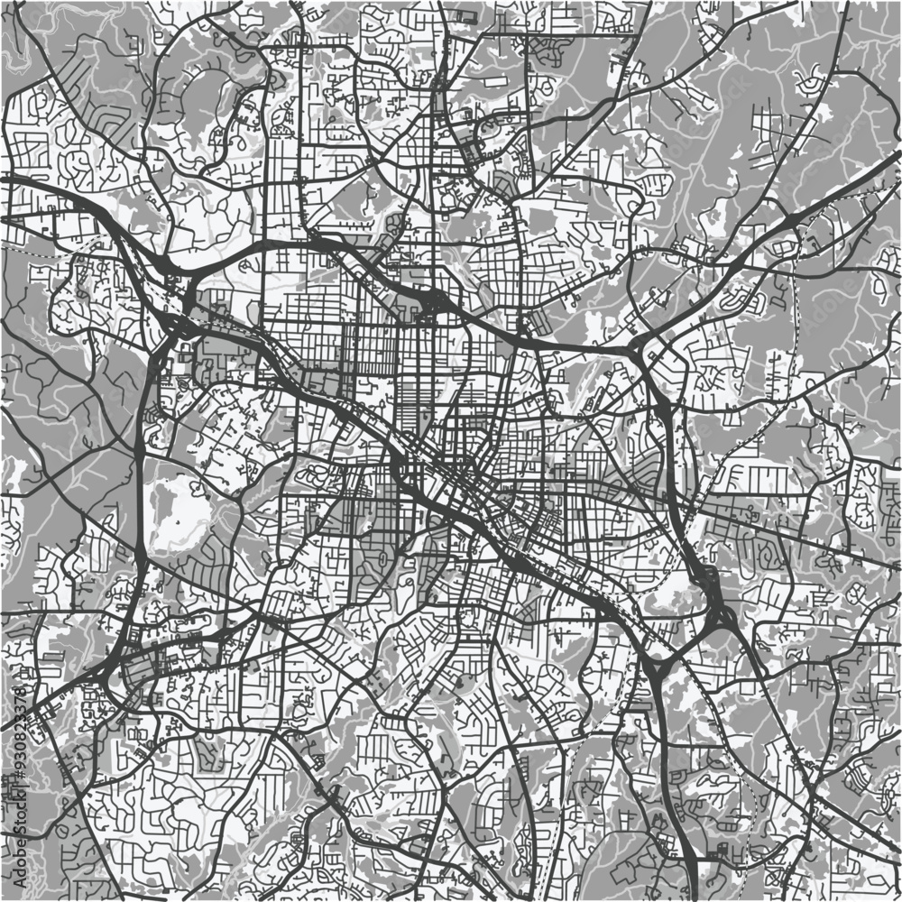 Obraz premium Map of Durham in North Carolina in grayscale. Contains layered vector with roads water, parks, etc.