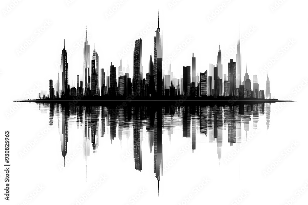 Fototapeta premium Black Silhouette of big modern city on a white background.