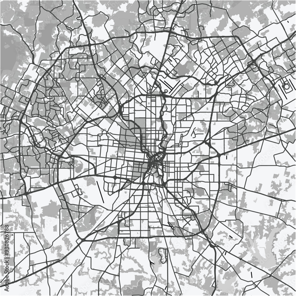 Naklejka premium Map of San Antonio in Texas in grayscale. Contains layered vector with roads water, parks, etc.