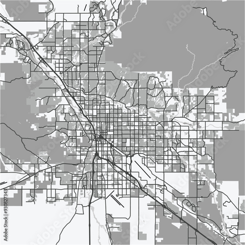 Map of Tucson in Arizona in grayscale. Contains layered vector with roads water, parks, etc.