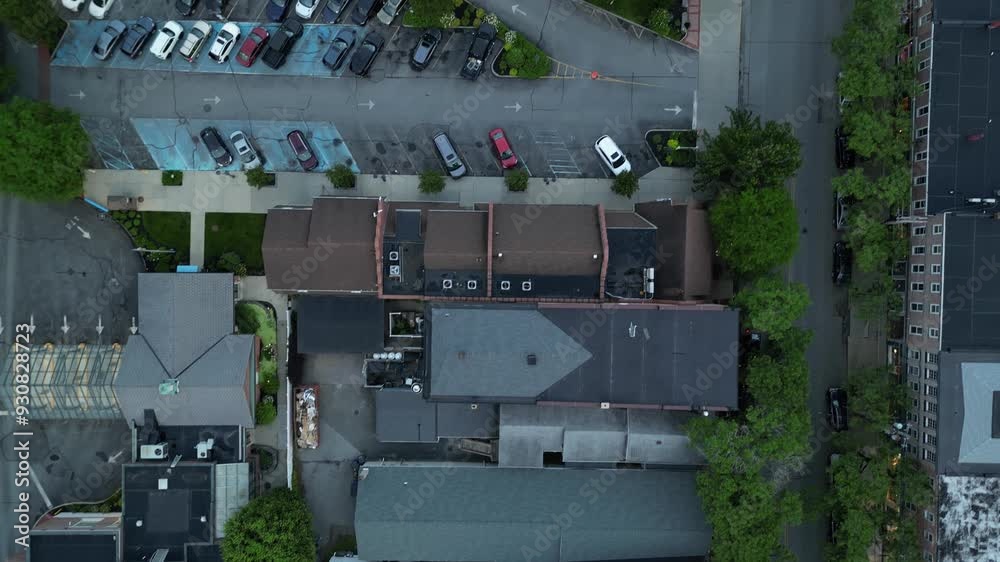 aerial drone view of rhinebeck new york (small town looking down on streets cars homes businesses) america downtown aerial drone view of rhinebeck new york (small town looking down on streets cars homes businesses) america downtown