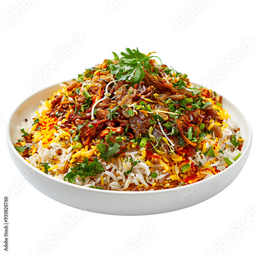 Flavorful saudi arabian kabsa rice dish filled with fragrant herbs and spices, highlighting the delicious cooking style of the area