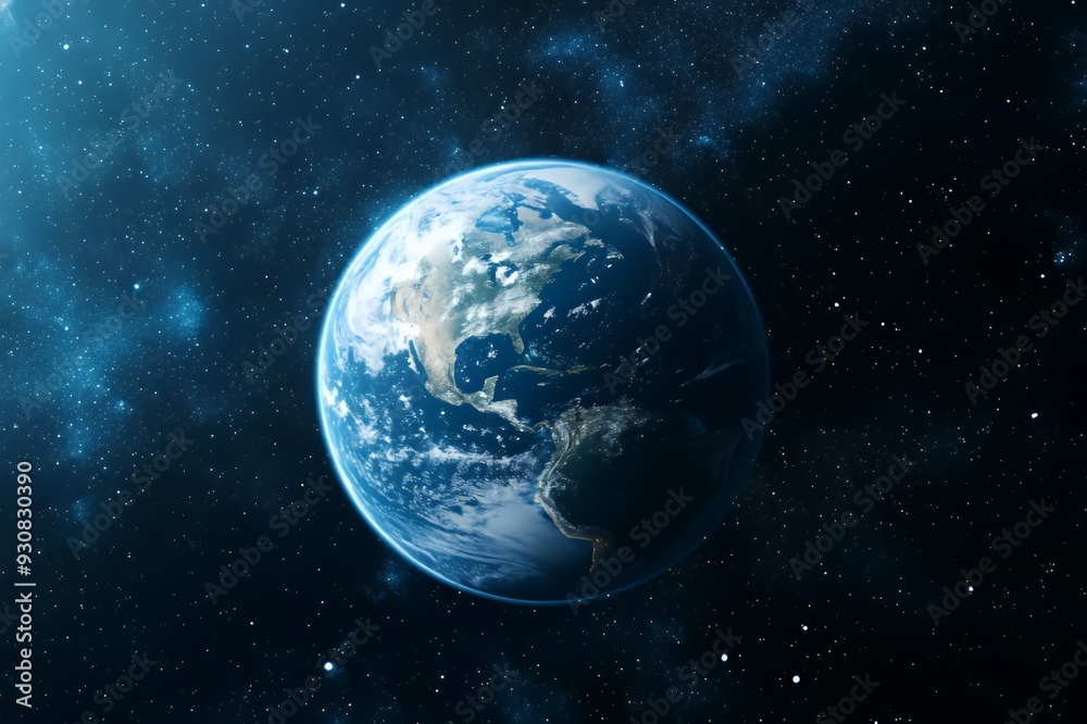 A stunning view of planet Earth from space, showcasing its blue oceans, green continents, and swirling clouds against a backdrop of twinkling stars. A stunning view of planet Earth from space, showcasing its blue oceans, green continents, and swirling clouds against a backdrop of twinkling stars.
