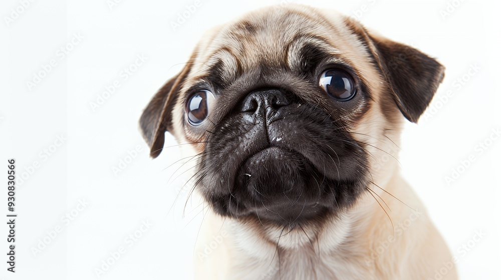 A close-up of a cute pug dog with expressive eyes and a curious expression. A close-up of a cute pug dog with expressive eyes and a curious expression.