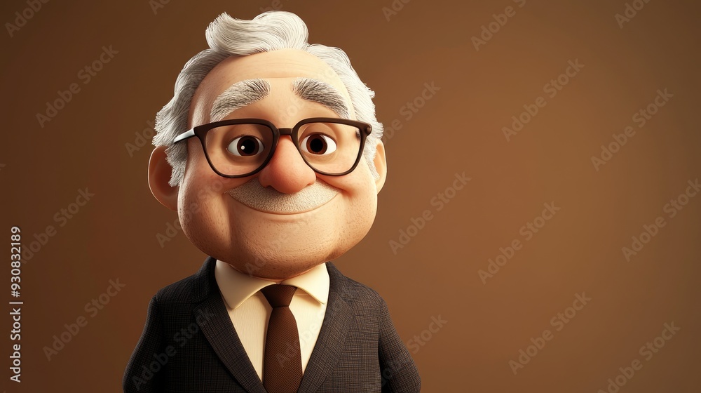 3D cartoon image of a chubby elderly businessman with glasses set against a warm brown backdrop 3D cartoon image of a chubby elderly businessman with glasses set against a warm brown backdrop