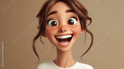 3D Cartoon Image of a Joyful Smiling Woman