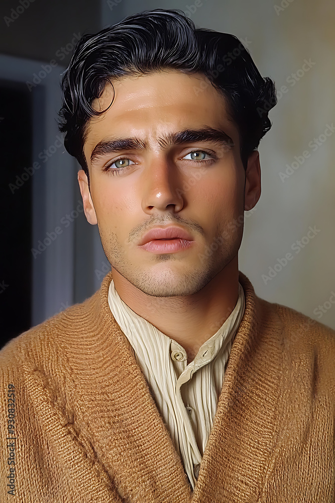 Fototapeta premium 1928 USA College Student: Handsome White Male with Slicked-Back Hair