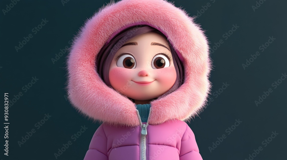 3D Cartoon Girl in Parka Coat with Pink Fur 3D Cartoon Girl in Parka Coat with Pink Fur