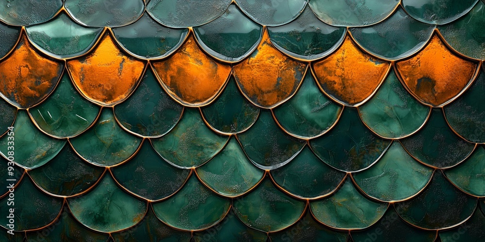 Fototapeta premium Symmetrical Quilted Patterns: Emerald Green Meets Burnt Orange, generative ai