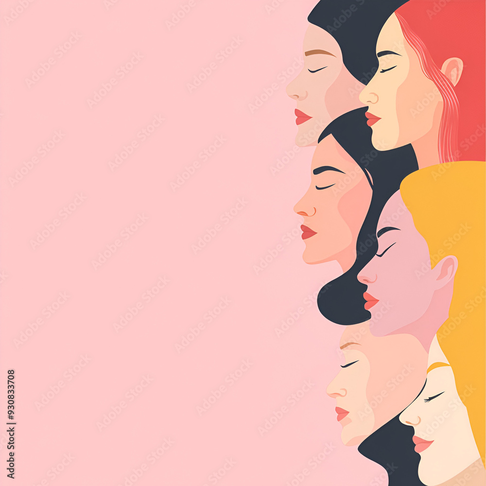 Multi-ethnic group of People. Large Group of People Profile View. Banner Design. Womens day celebration banner 8 march multiple women, Generative Ai Multi-ethnic group of People. Large Group of People Profile View. Banner Design. Womens day celebration banner 8 march multiple women, Generative Ai