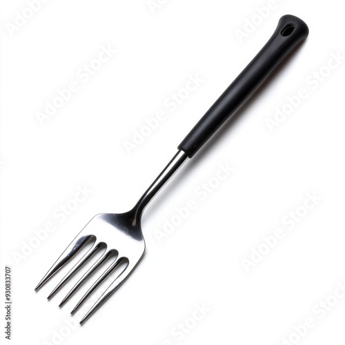 Silver Fork with Black Handle Isolated on White Background