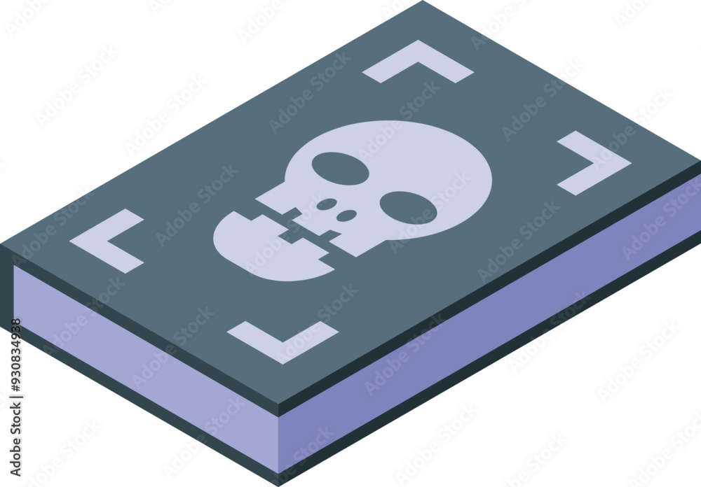 Isometric icon representing forensic science examining a skull x ray showing the cause of death Isometric icon representing forensic science examining a skull x ray showing the cause of death