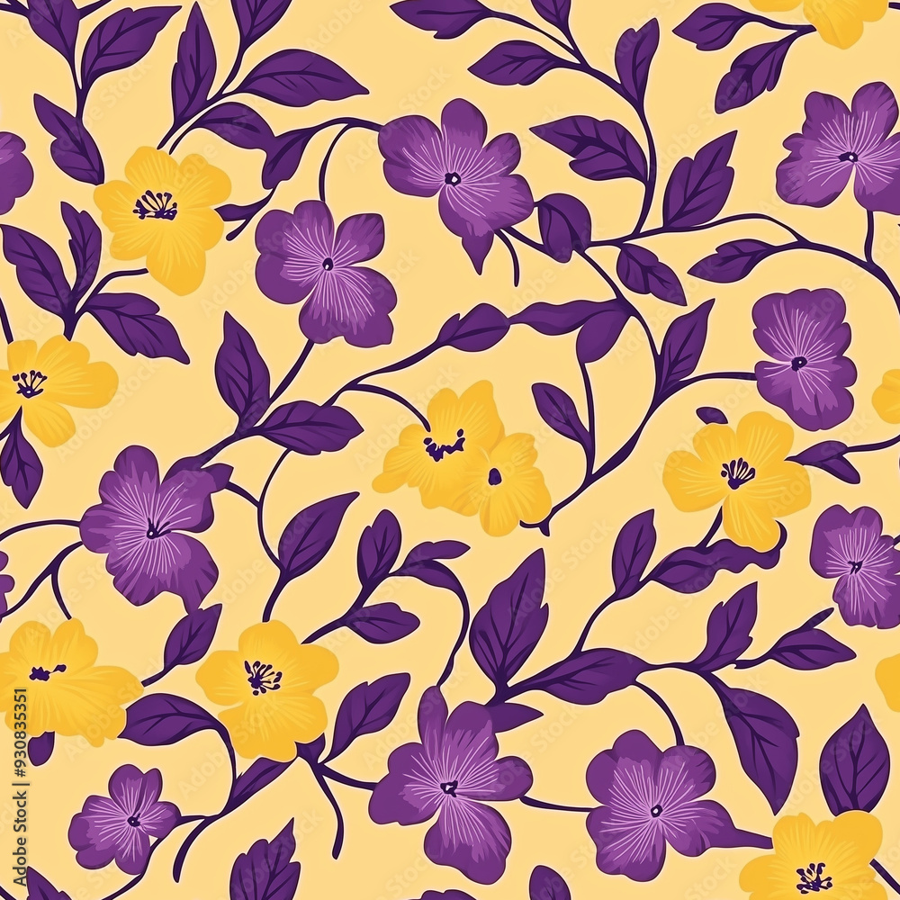 Floral motif pattern yellow and purple seamless texture endless Floral motif pattern yellow and purple seamless texture endless