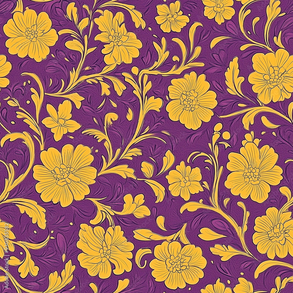 Floral motif pattern yellow and purple seamless texture endless Floral motif pattern yellow and purple seamless texture endless