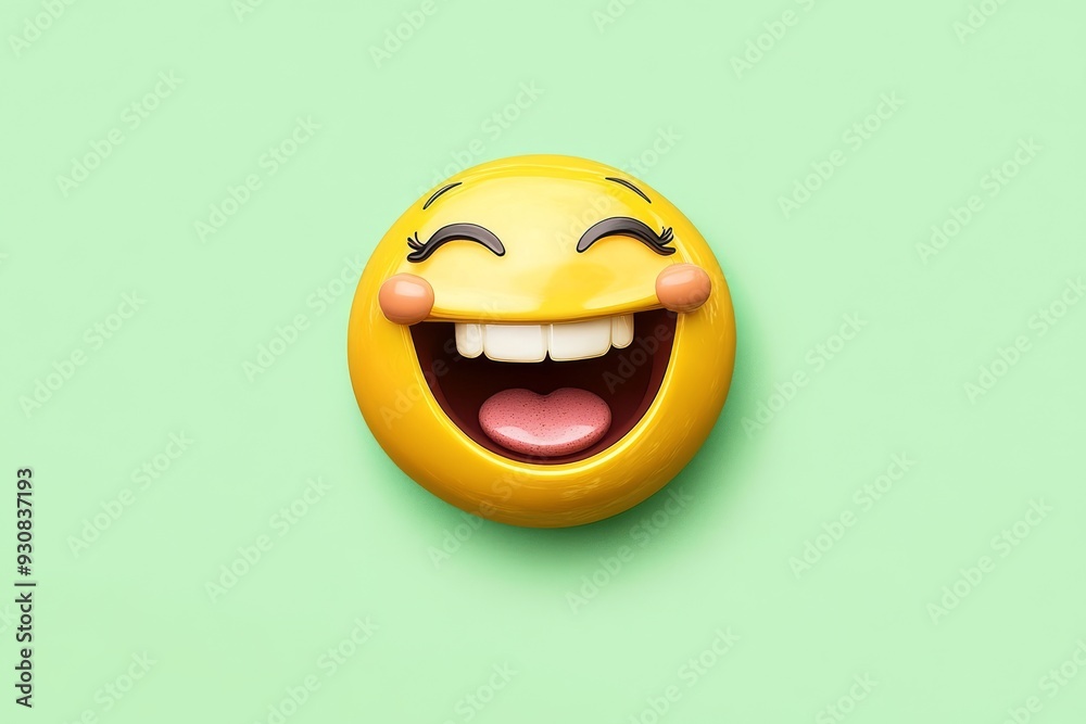 Yellow smiley face button on a green background symbolizing joy positivity and simplicity in a modern minimalist design with a focus on emotional expression Yellow smiley face button on a green background symbolizing joy positivity and simplicity in a modern minimalist design with a focus on emotional expression