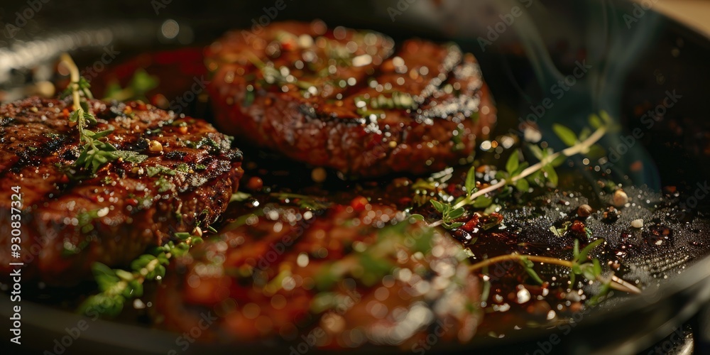 Plant based vegan steak grilled in a pan with herbs a sustainable alternative to meat Earth friendly and nutritious Plant based vegan steak grilled in a pan with herbs a sustainable alternative to meat Earth friendly and nutritious