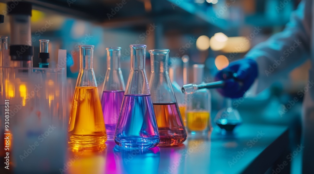 The lab features vibrant glass flasks filled with colorful liquids, highlighting the beauty and excitement of scientific exploration and innovative experimentation that expands our knowledge The lab features vibrant glass flasks filled with colorful liquids, highlighting the beauty and excitement of scientific exploration and innovative experimentation that expands our knowledge