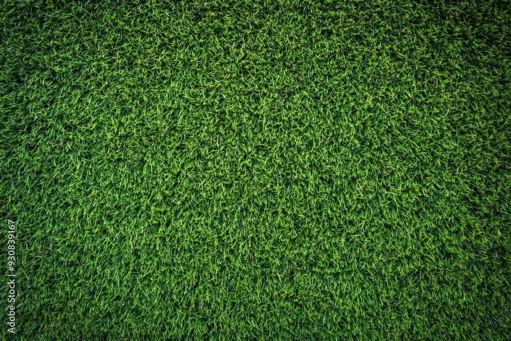 Obraz premium High-resolution top view of a lush green grass texture, ideal for a sports field or football playground, captured with sharp focus using a Sony Alpha A7 III.