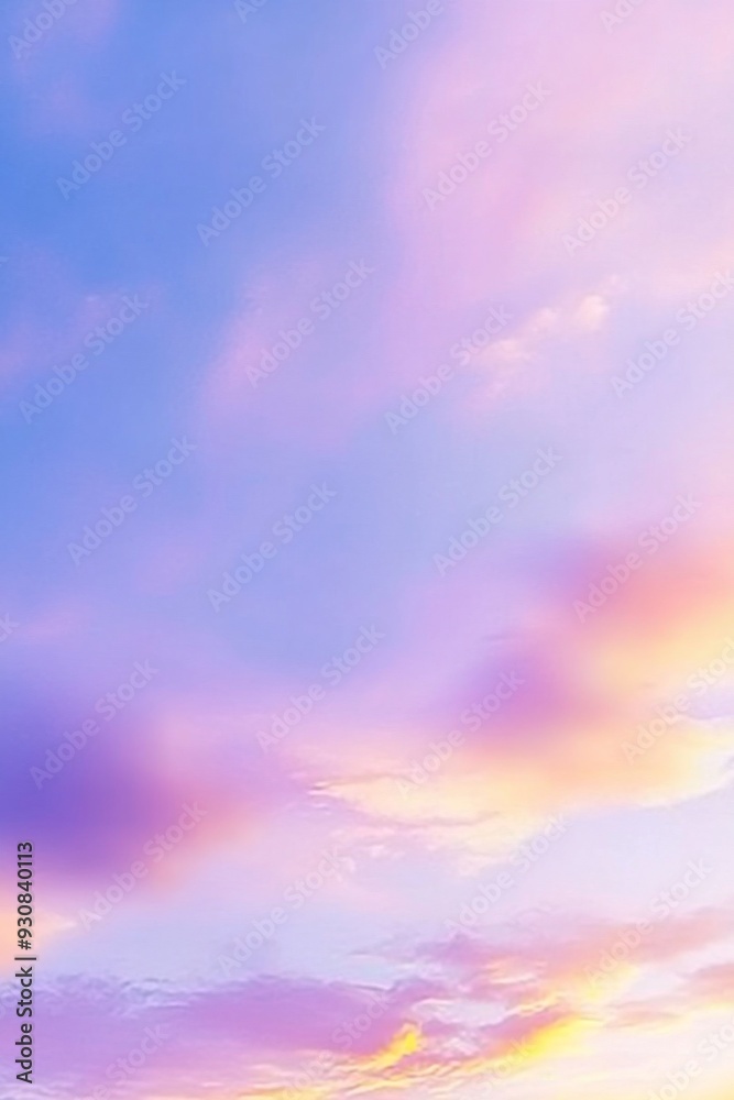 Obraz premium Pastel pink and blue sunset sky with a serene background, creating a beautiful and calming sunset banner.
